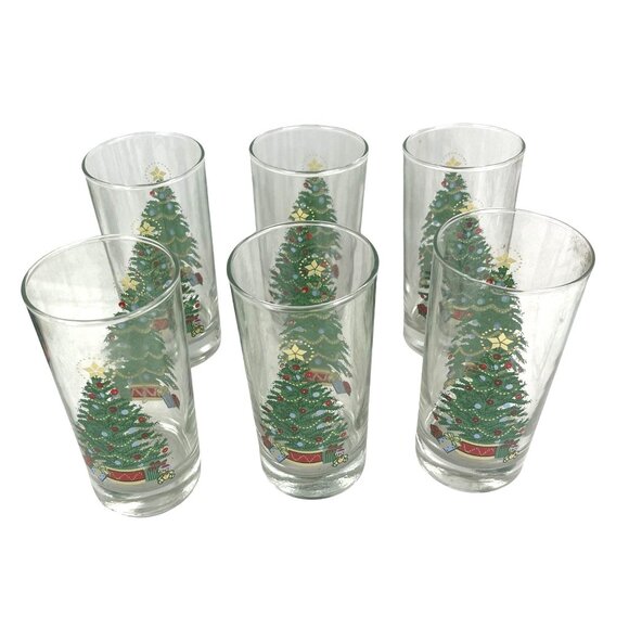 Set Of 6 Christmas HOMCO Tree Highball Glasses - Picture 3 of 6